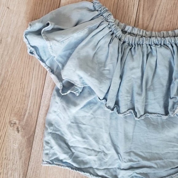 Denim Ruffle Crop Top - Picture 2 of 4